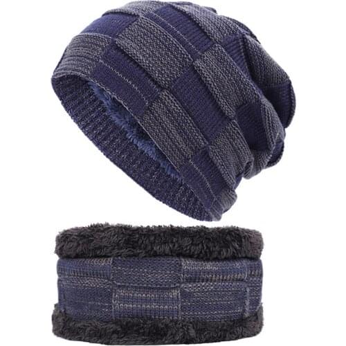 Mens Knit Hat Collar Bib Set Unisex Autumn Winter Velvet Thickening Warm Beanie Skullies Hats Mixed Color Knit Wool Caps