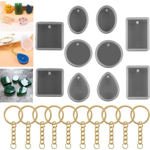 20Pcs/Set DIY Keychain Pendant Casting Art Crafts Silicone Mould Kit with Keyrings Jewelry Making Tools Crystal Epoxy Resin Mold