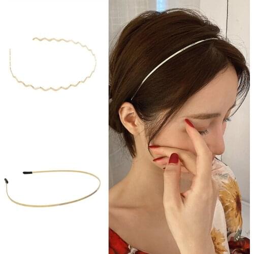 2021 New Korea Chic Wave Hairbands Metal Simple Glossy Gold Headbands For Women Girls Exquisite Hair hoop Hair Accessories