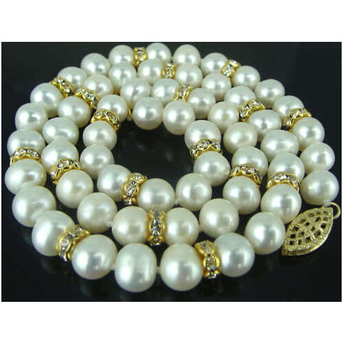 Charming!8-9mm Natural White Akoya Cultured Pearl 14K GP Necklace 18"