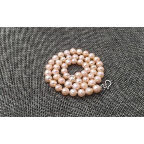 6-7mm pink baroque freshwater pearl choker Necklace tibet silver clasp Woman Jewelry 35-43cm 14-17