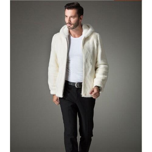 Hooded Coats Faux Fur Solid Color Slim Full Sleeve Zipper Warm Autumn Winter Clothing Men