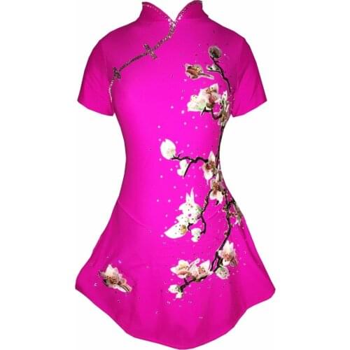 BHZW figure skating dress womens girls ice skating dress spandex red