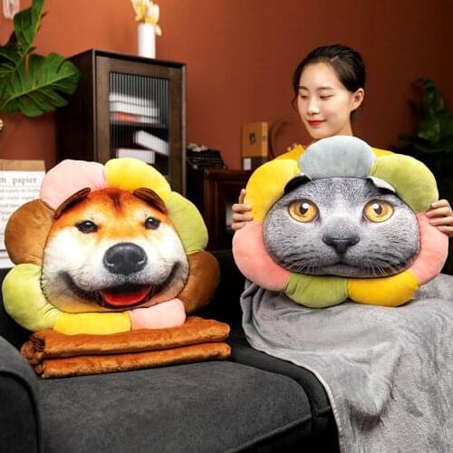 55CM Husky Series Flower Plush Pillow Dog Cat Pattern Cushion Sleeping Pillow With Blanket Birthday Xmas Gift Home Decoration