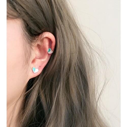 Simple Sweet Heart Cute Creative 925 Sterling Silver Temperament Personality Trendy Female Stud Earrings SEA111