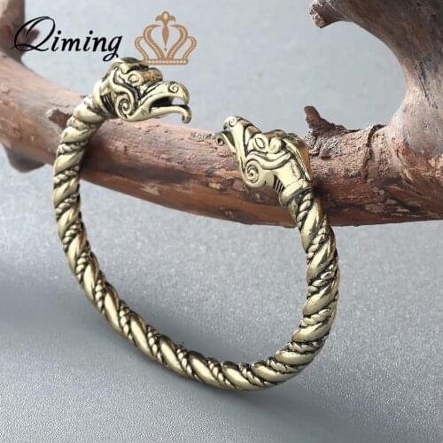 QIMING Handmade Wristband Pagan Viking Dragon Cuff Bracelets Bangles For Man Women Cuff Bangle Gifts Vintage Jewelry