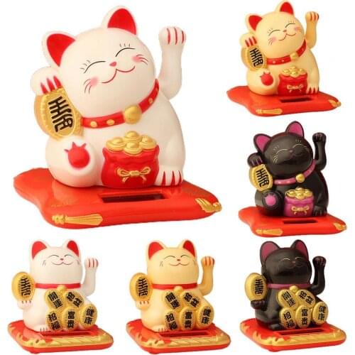 Waving Cat Ornament Safe Stylish Japanese Lucky Cat Solar Powered for Office