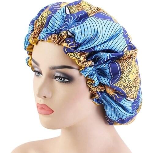 Adjustable Hair Styling Caps Hair Band Print Large Sleep Fabric Bonnet Satin Lined Sleep Cap Night Hat Ladies Hair Jewelry 33cm