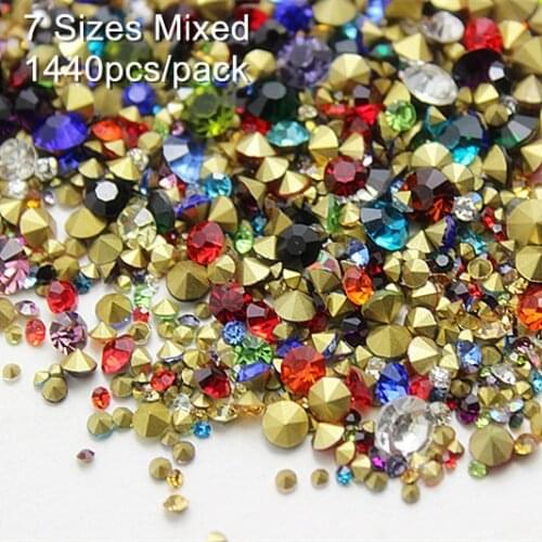 Mixed Colors! 1440pcs/pack Mix Sizes SS6 SS8 SS10 SS12 SS16 SS20 SS29 Point Back Rhinestones glass strass chaton stone
