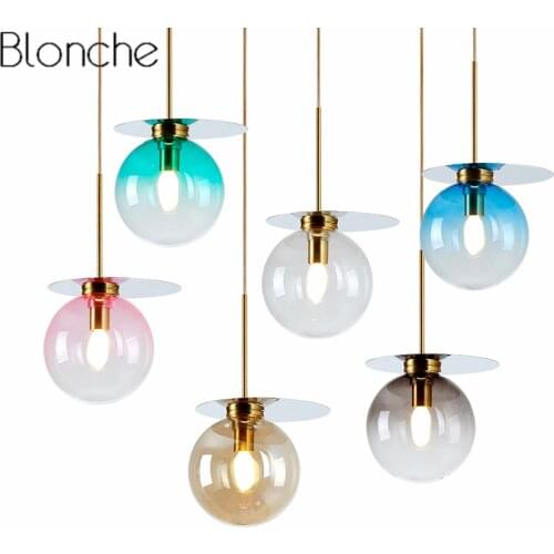 Modern Gradient Glass Pendant Lights for Living Room Bedroom Bedside Lamp Led Hanging Lighting Fixtures Home Art Decor Luminaire