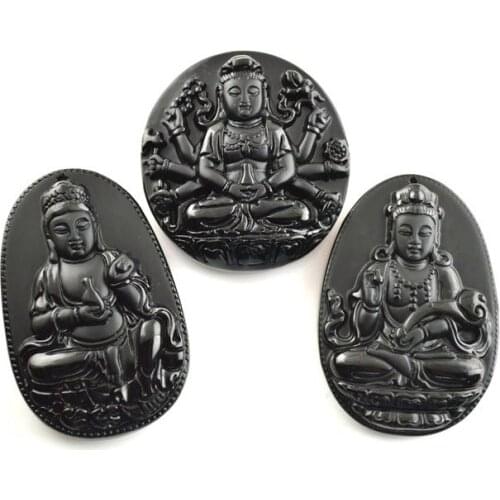 Super High Quality Natural Obsidian Carved Chinese Guanyin Pendant Fit For Necklace Making Jewelry