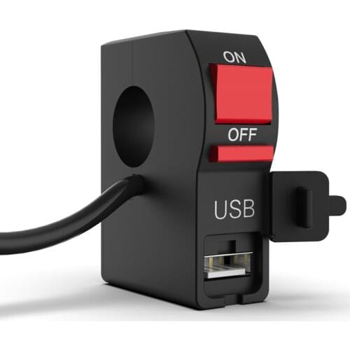 12V Universal Motorcycle Handlebar Switch 22mm 7/8" ON OFF Button Switch With USB Charger 4 Wire Waterproof Connector
