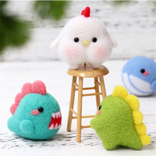 Felt DIY Package Cute Animal Pattern Handmade Poke Wool Felts Needle Felting Kit Adult Kids Home Fun Whale Dinosaur Fieltro Tool