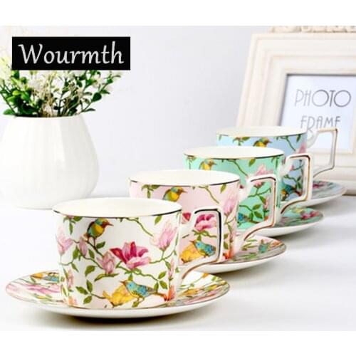 Wourmth 270m lSinple Fashion Ceramic Coffee Cup set European Large Capacity Elegant Red Cup Quality Bone China Cup TeaCup Disc