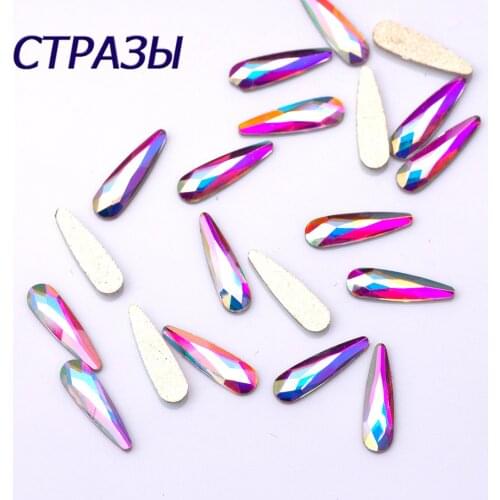 YANRUO 36pcs AB Flat Shaped Elongated Teardrop Rectangle Glass Crystal Stones For 3D Nails Decoration Nail Art Rhinestone