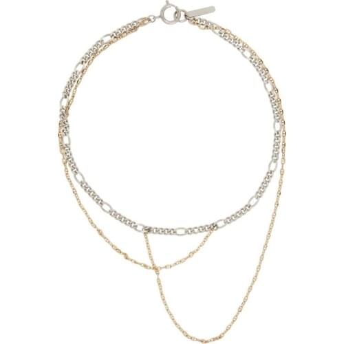 New gold and silver color matching metal chain personalized asymmetric Long Necklace womens sweater chain