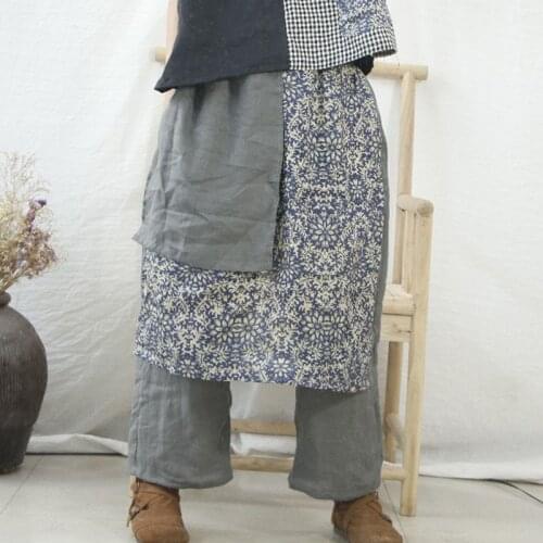 Johnature 2021 Autumn New Full Length Patchwork Print Elastic Waist Wide Leg Pants Loose Leisure Women Fashion All-match Pants