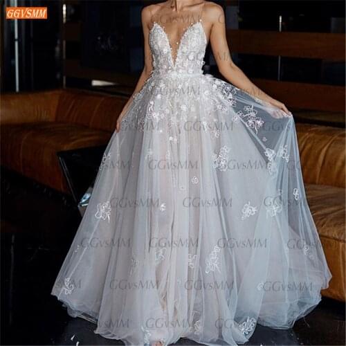 Ivory Wedding Dresses 2021 vestidos de novia Bohemian V Neck Lace Appliqued Tulle A Line платье свадебное Custom Made Bride Gown