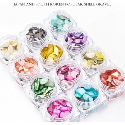 1 set new arrive 12 colors natural shell gravel nail art decoration acrylic nail rhinestone Manicure Tool set sea style items