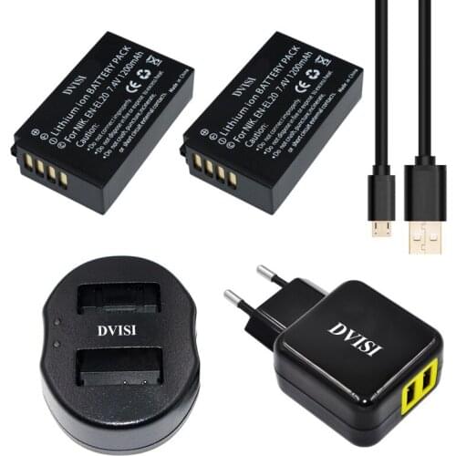 2pcs 1200mAh EN-EL20 EL20 Rechargeble Digital Camera Battery + Charger For NIKON MH-27 MH-29 Coolpix A 1 AW1 J1 J2 J3 S1 V3