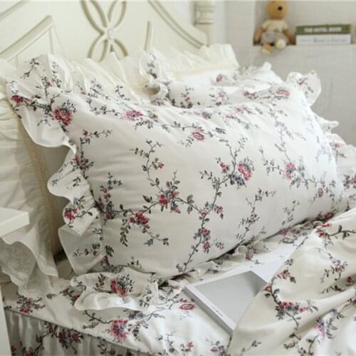 2pcs New Vine flower print pillowcase full cotton pillow sham elegant handmade wrinkle ruffle pillowcases pillow cover towel