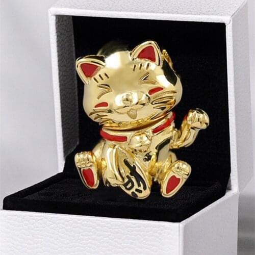 2021 New Valentines Day Cute Fortune Cat Beads Charms 925 Sterling Silver Fit Bead Bracelets Gift DIY For Women Jewelry