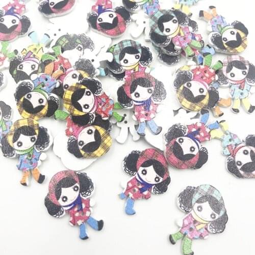 25/50/100pcs 23x30mm Mixed Beauiful Scarf Gril Wooden Buttons For Clothes Crafts Sewing Scrapbooking DIY Accessories WB714