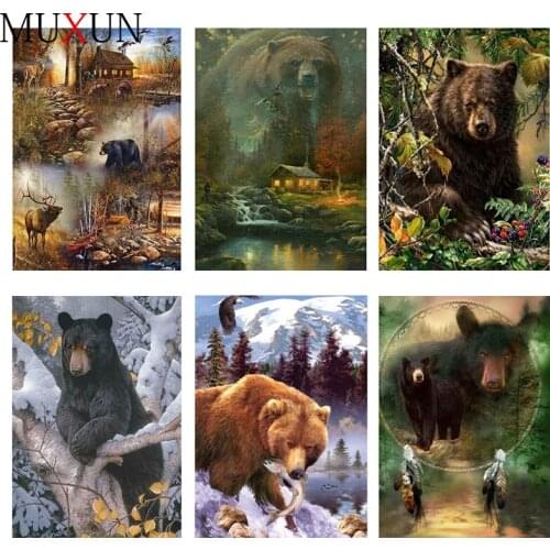 5d Diy Full Square/Round Diamond Diamond Painting Animal Bear Landscape 3d Embroidery Cross Stitch Mosaic Home Decoration Gift