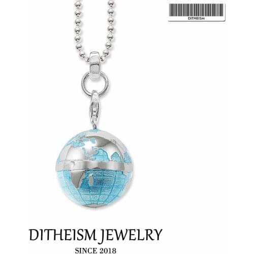 Link Chain Necklace Blue Globe, 2018 Fashion 925 Sterling Silver Jewelry European Trendy Gift For Men Women Boy Girls