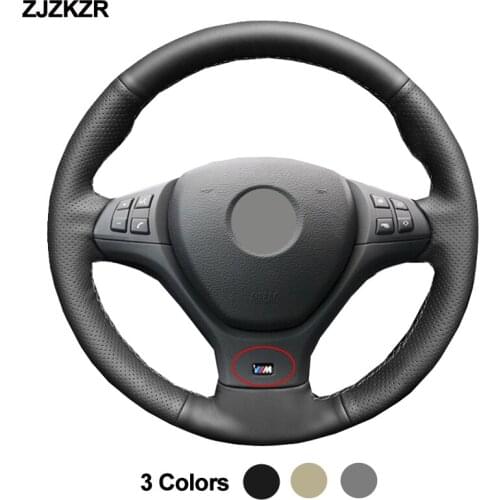 Hand Sewing Car Steering-Wheel Cover Wrap For BMW M Sport X5 E70 M50d 2006-2013 X6 E71 2009-2014 Beige Black Gray Car Styling