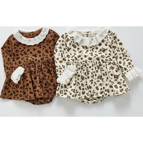 New Kids Girls Bodysuits Fashion Floral Lace Autumn Infant Girls Long Sleeve Skirt Jumpsuits Toddler Baby Cotton Casual Clothing
