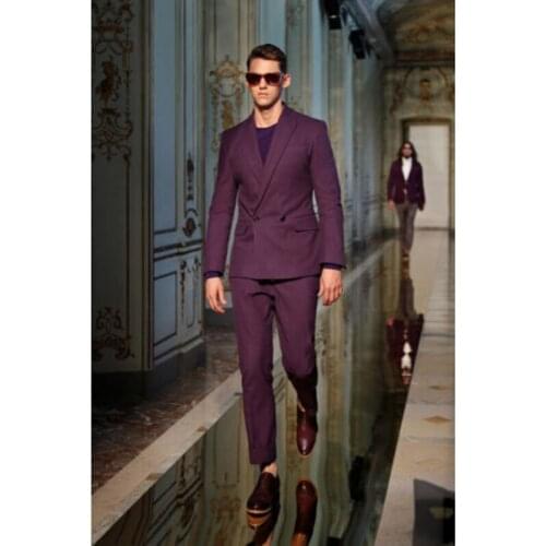 Double Breasted Men Suits Blazer With Pants Bespoke Mariage Homme Wedding Tuxedos Purple Best Mens Suit