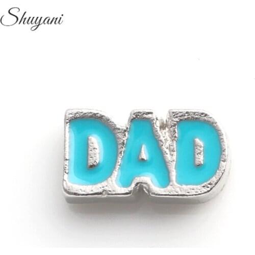 F383 Newest Arrive 20pcs/lot Blue DAD Word Charm Fit Cheap Floating Memory Magnet Lockets Pendant