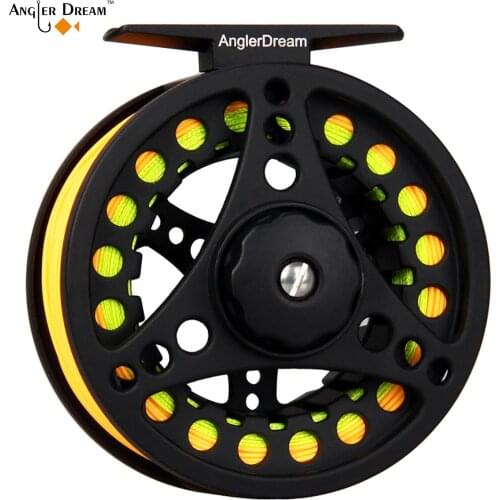 Fly Fishing Line and Reel Combo Reel 7/8 5/6 3/4 & Orange Floating Fly line -- Clear Tapered Leader and Yellow Backing Attached