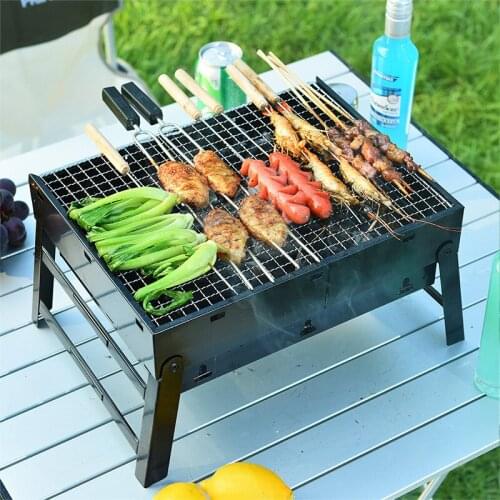 BBQ Grill Outdoor Wilderness Charcoal Household Folding Carbon Small Grill Full Tool Stove Large Black Steel Stove