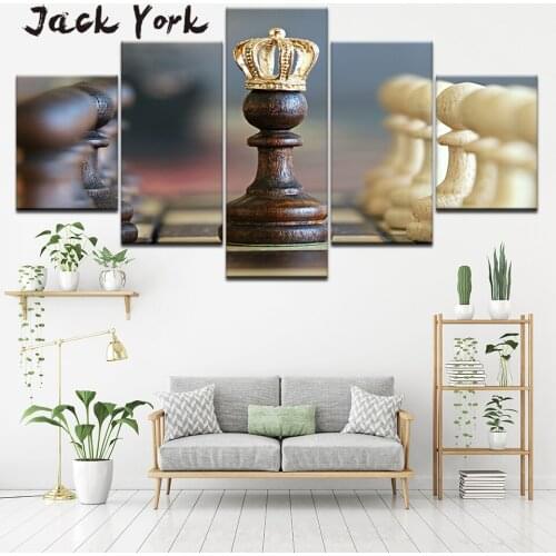 Canvas Painting International chess 5 Pieces Wall Art Painting Modular Wallpapers Poster Print for living room Home Decor