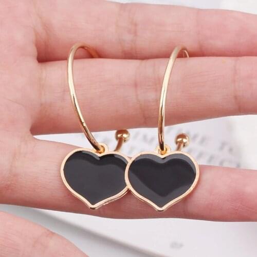 Korean Black Drip Peach Heart Hoop Earrings for Women Big Gold Color Round Circle Pendant Earrings Minimalist Wedding Jewelry