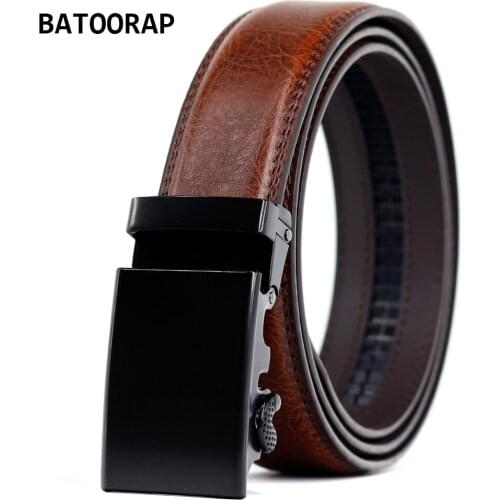 Leather Belt For Men Leather Black Metal Automatic Buckle Luxury Trouser Belt Ratchet Brown Waist Strap Male Fashion Style