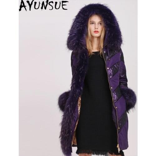 AYUNSUE Womens Down Jacket Real Fox Fur Coat Winter Jacket Women Luxury Long Jackets for Women Warm Parka Chaqueta Mujer MY4047