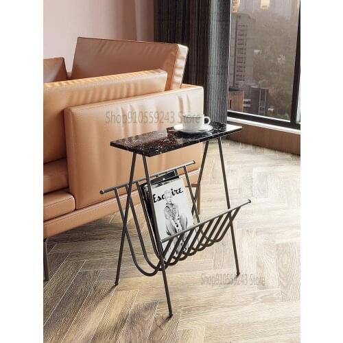 Nordic Ins Wind Iron Art Small Side Table, Sofa Side Magazine Rack Corner Table, Light Luxury Marble Side Cabinet, Mini Square T