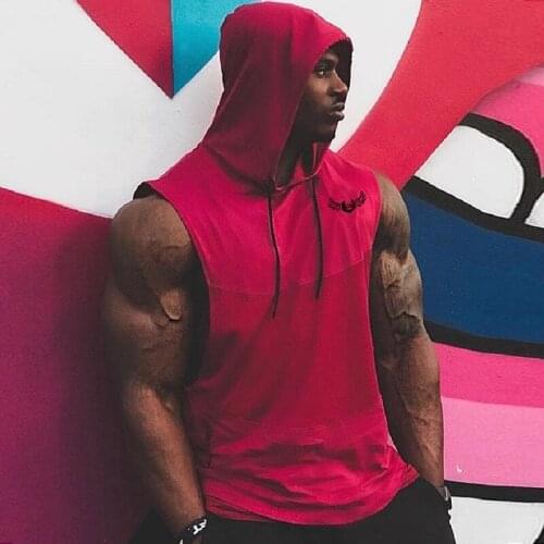 Gyms Mens Bodybuilding Tank Top With Hooded Clothing Fitness Men Sleeveless Vests Cotton Hoodies Muscle Sports Casual Pullovers