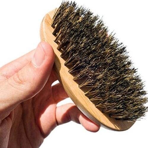 New Arrival Mens Natural Boar Hair Bristle Shaving Comb Hard Round Wood Handle Beard Mustache Brush Set
