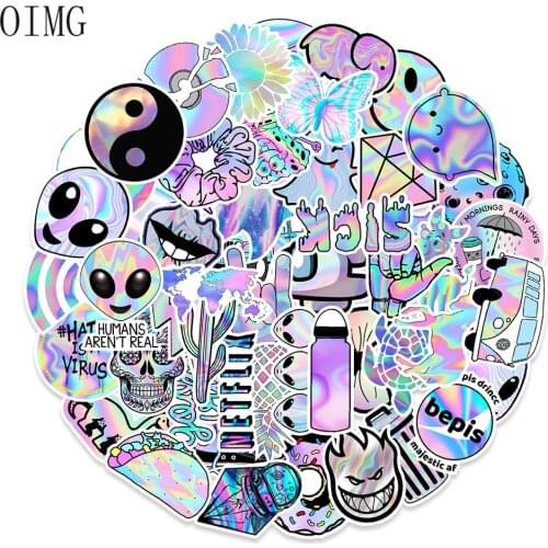 50pcs Mixed VSCO Cartoon Laser Graffiti Stickers for Luggage Skateboard Laptop Guitar Car DIY Cool Sticker Cyberpunk Decal Toy