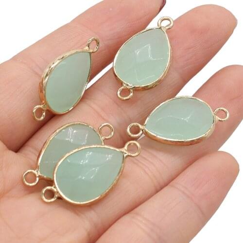Natural Stone Pendant Water Drop Agated Golden Plated Green Jades Faceted Pendant for Jewelry Making Necklace Accessories