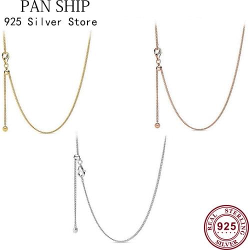 New PAN S925 Silver Hot Style Womens Anchor Chain Sliding Necklace Is Suitable For Womens Fashion Perfect Gift
