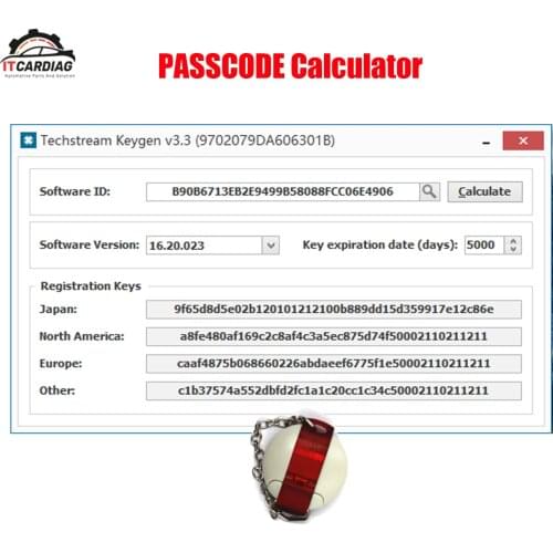 PASSCODE for Techstream v16.00.017 Software Registration Keygen for Toyota Lexus and Scion Original Development Tool