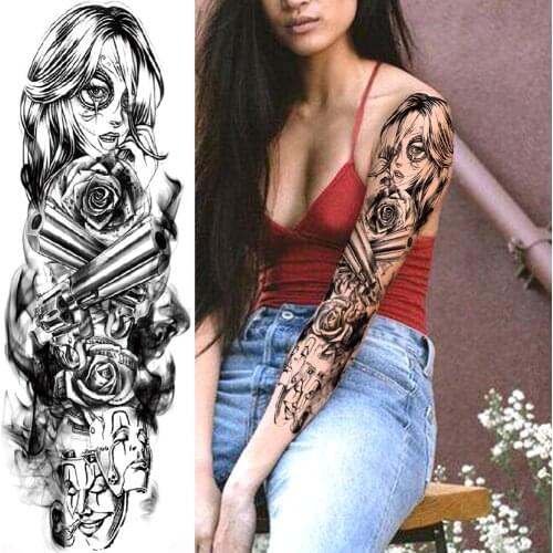 Pretty girl Rose Temporary Tattoos For Men Women Body Adult Art Full Arm Sleeve Tatoo Sexy Water Transfer Fake Tattoo Stickers