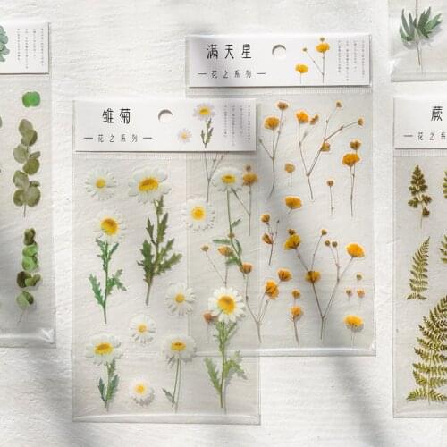 Yoofun Daisy Clover Babysbreath Fern Transparent PET Stickers Flowers Leaves Plants Sticker for Scrapbooking Bullet Journal Deco