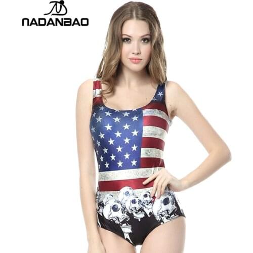 Sexy One Piece Swimsuit Sleeveless Swimwear Women Bathing Suit American Flag Printed Maillot De Bain Beach Wear CYQ1067