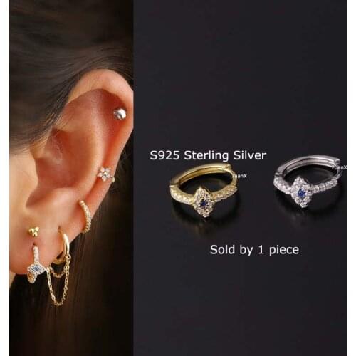 1 Piece Eye Shape S925 Sterling Silver Hoop Earrings with Zircon 8mm